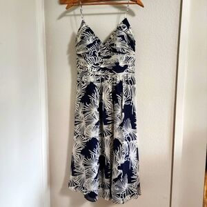 BCBG Paris Navy & White Silk Midi Dress - Sz 8